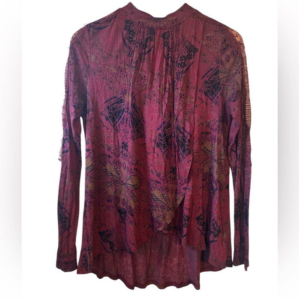 Free People Linen Blend Boho Revival Blouse Open Back Long Sleeve Women’s Small